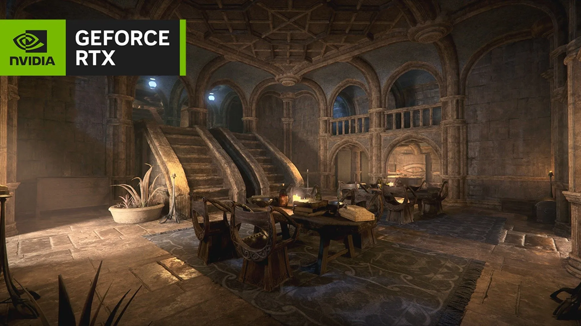 Không gian phòng ăn trong The Elder Scrolls III: Morrowind được nâng cấp đồ họa ấn tượng bằng NVIDIA RTX Remix
