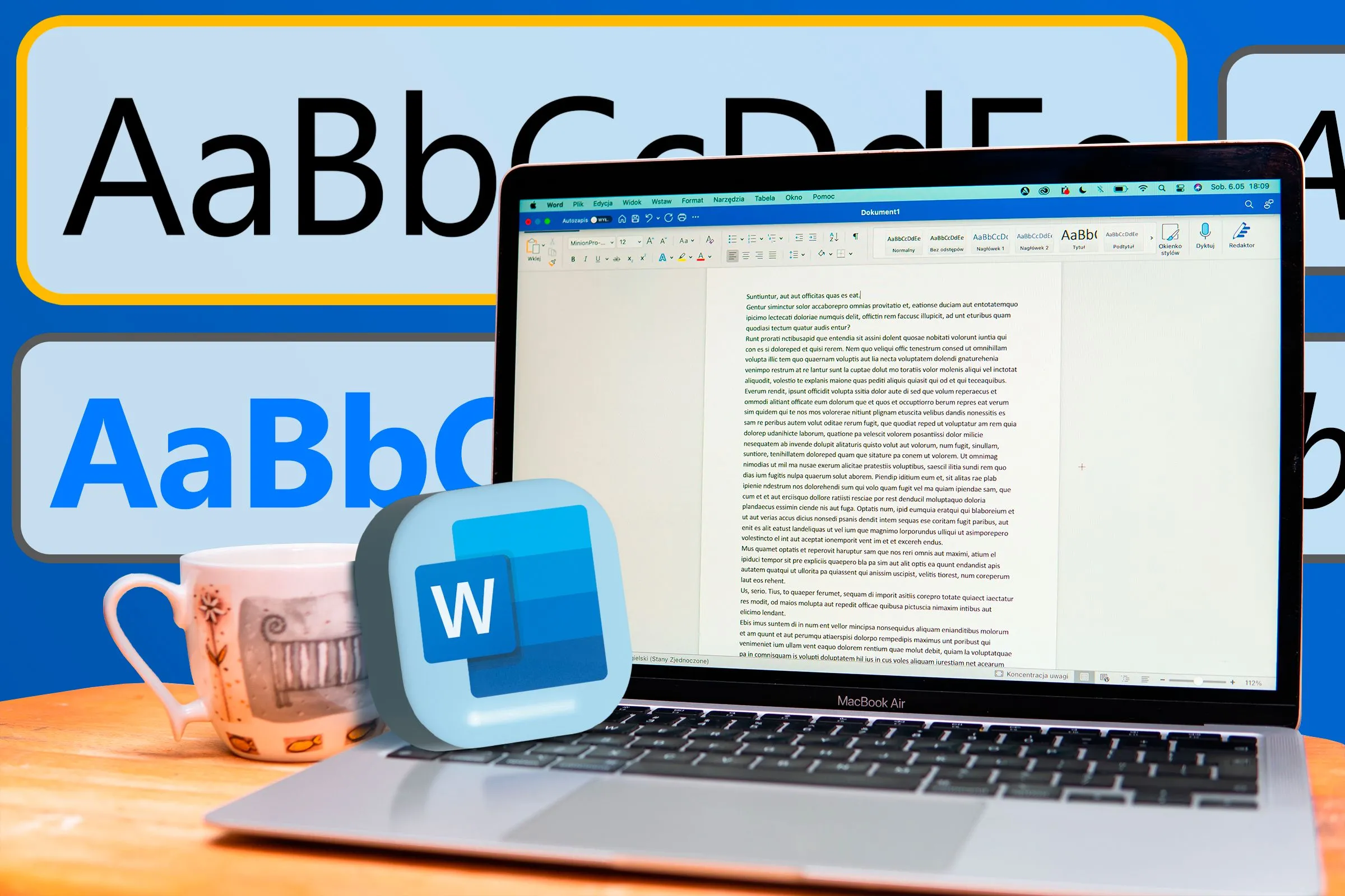 Laptop hiển thị giao diện Microsoft Word với các kiểu định dạng (Styles) văn bản, minh họa cho việc tùy chỉnh gạch nối theo style