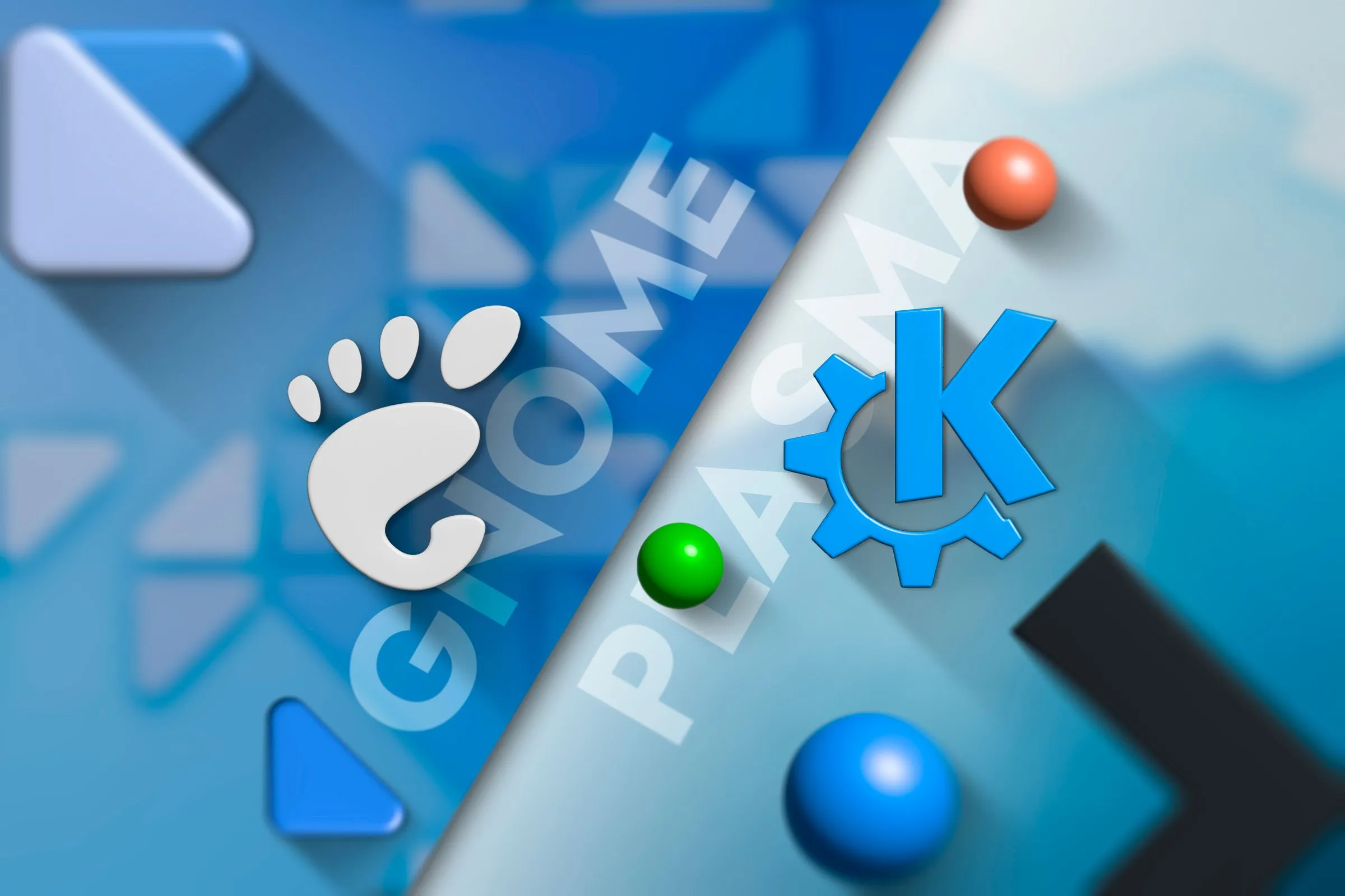 Logo GNOME và logo KDE Plasma đặt cạnh nhau, đại diện cho hai môi trường desktop phổ biến nhất trên Linux