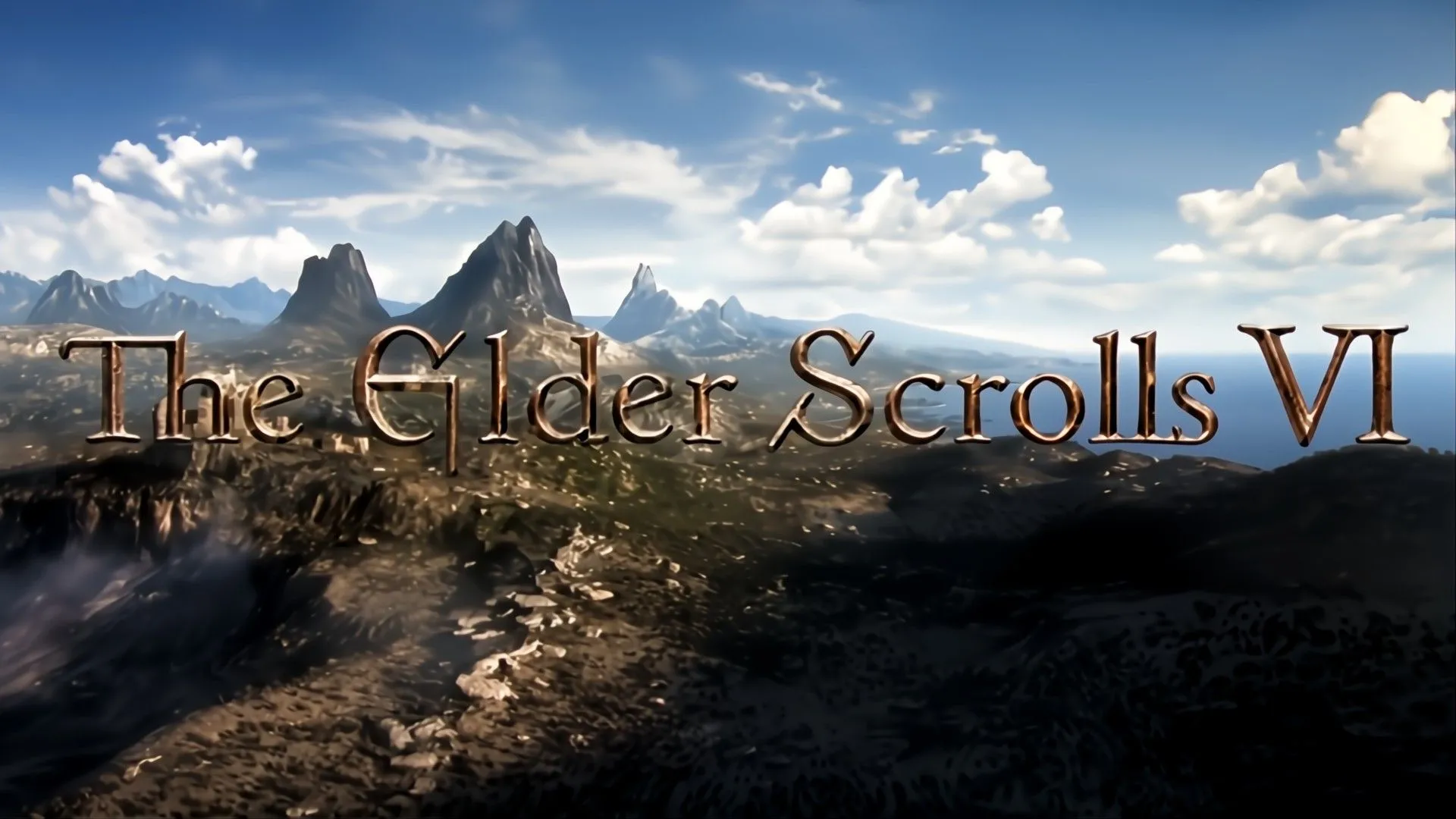 Logo The Elder Scrolls 6 hiện lên trên nền phong cảnh núi non hùng vĩ