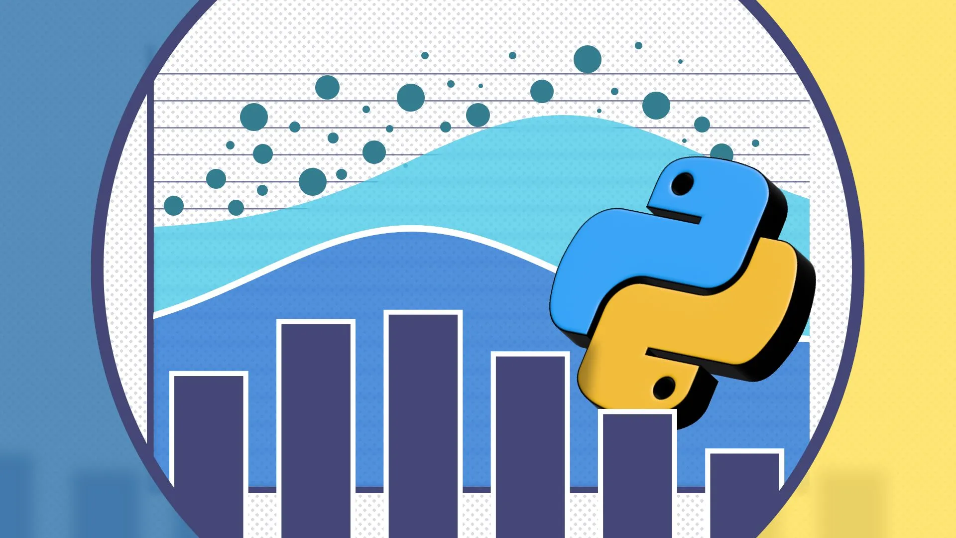 Logo thư viện Seaborn của Python với biểu đồ cột, đường lượn sóng và các điểm phân tán, thể hiện khả năng trực quan hóa dữ liệu thống kê mạnh mẽ.
