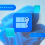Logo Windows 11 với chìa khóa và các biểu tượng bảo mật, nhận diện khuôn mặt, minh họa cho công nghệ xác thực tương lai như Passkey.