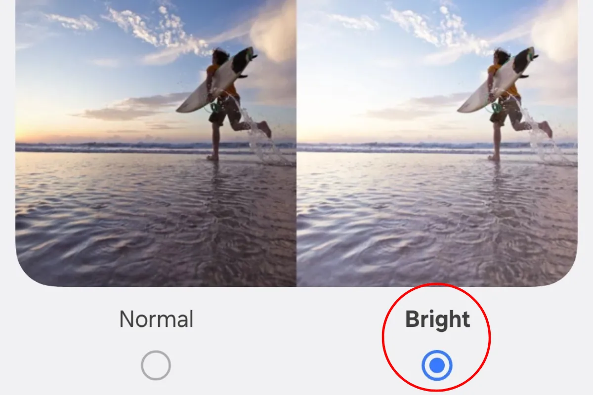 Màn hình cài đặt tính năng &quot;Độ sáng video&quot; trên Galaxy S25