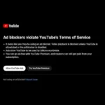 Màn hình cảnh báo YouTube về việc không cho phép sử dụng trình chặn quảng cáo