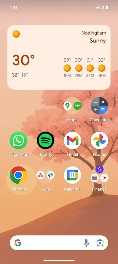 Màn hình chính điện thoại Android của tác giả với các ứng dụng sáng tạo và widget