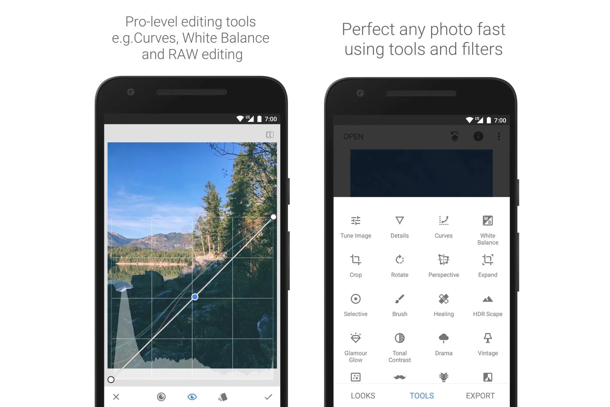 Màn hình chỉnh sửa ảnh trên ứng dụng Google Snapseed