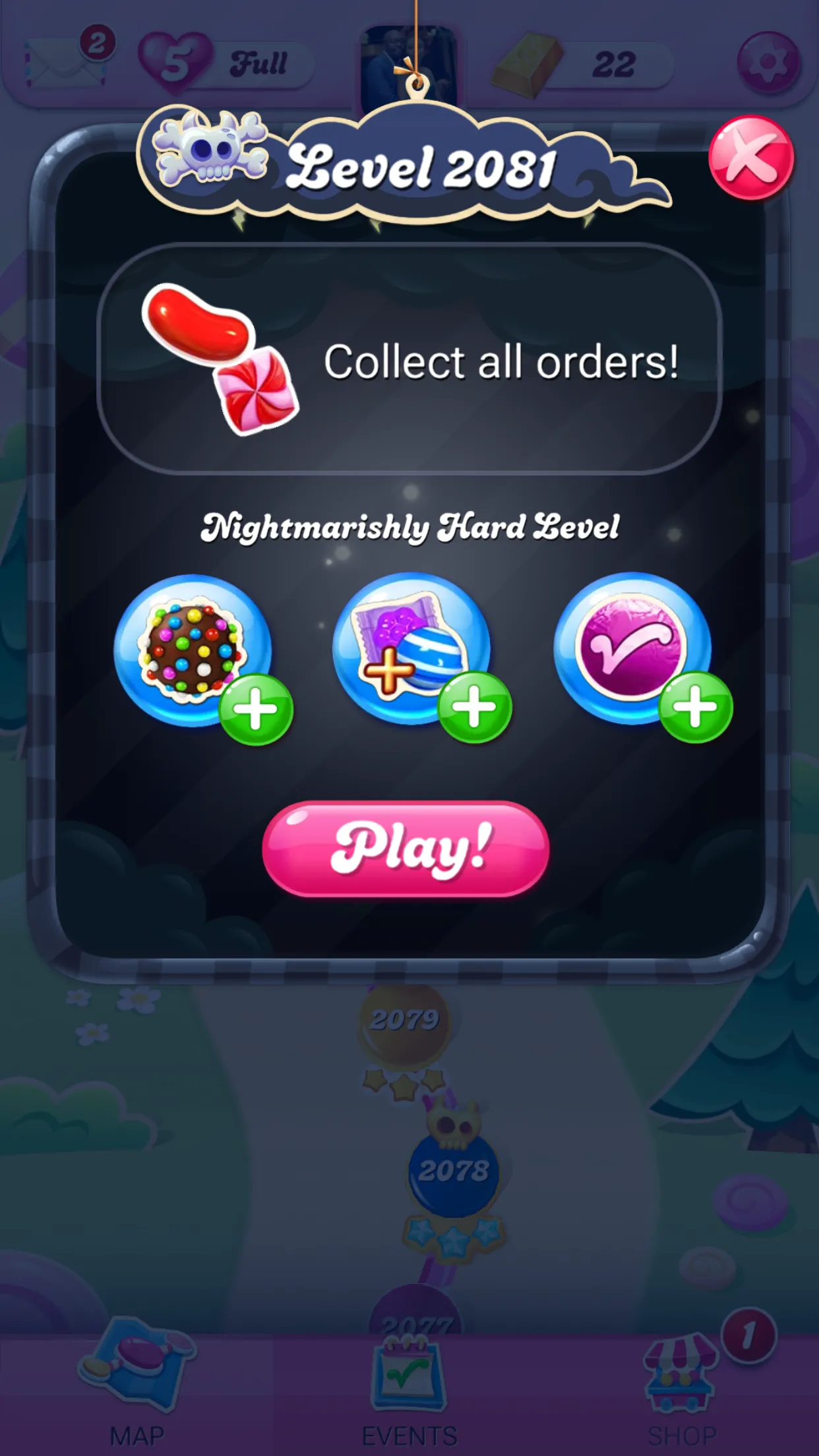 Màn hình chọn cấp độ game Candy Crush trên iPhone