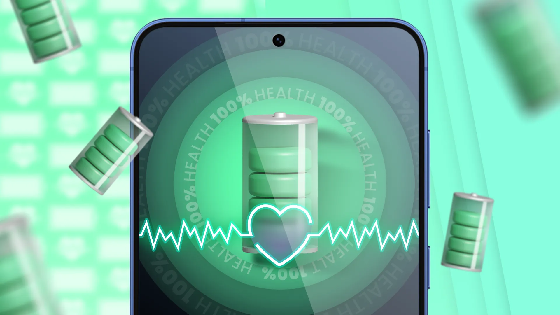 Màn hình điện thoại hiển thị trạng thái pin và tính năng bảo vệ pin (Battery Protection) của Samsung.