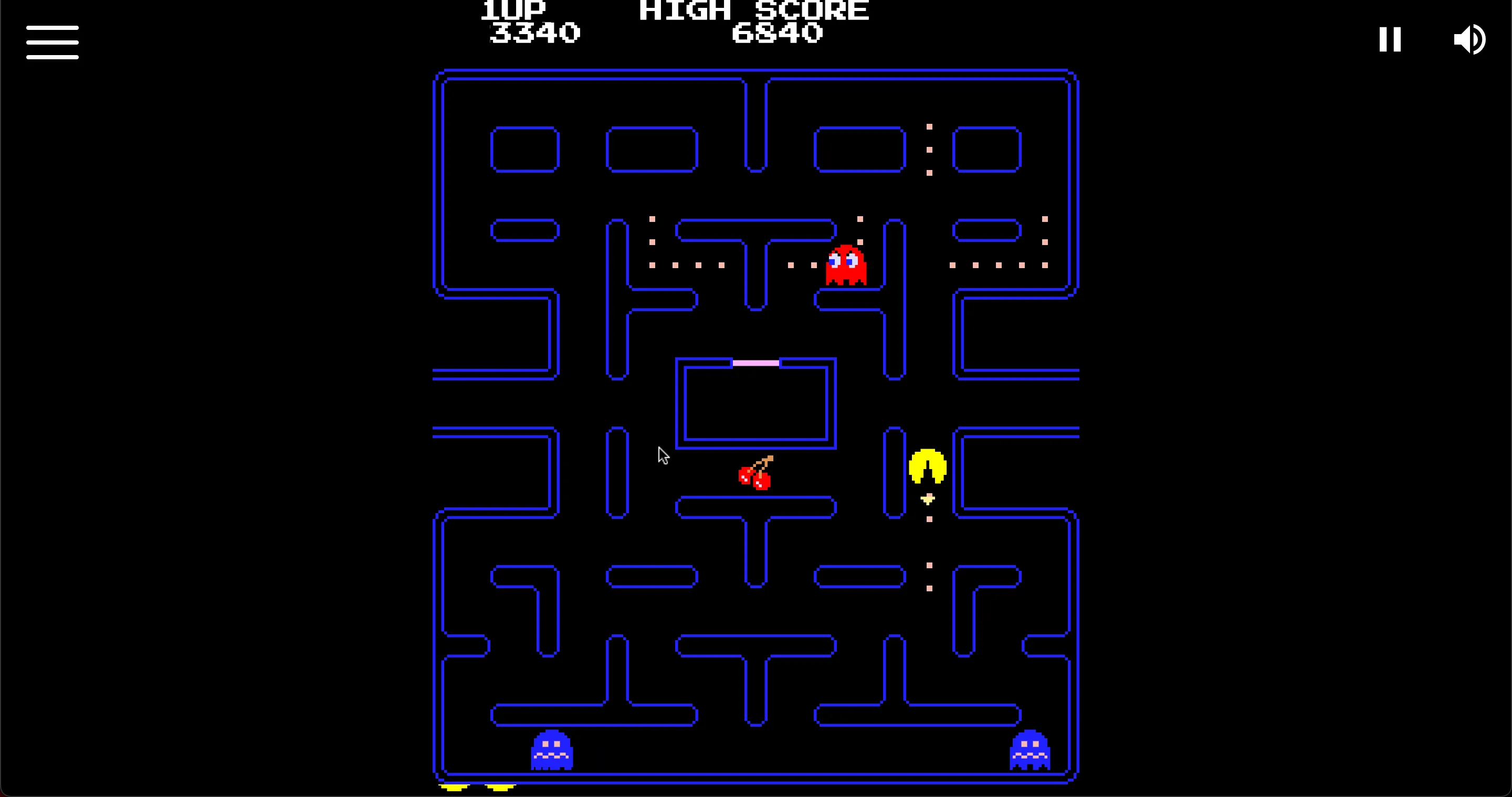 Màn hình game Pac-Man cổ điển trên nền tảng The Free Video Games Project.