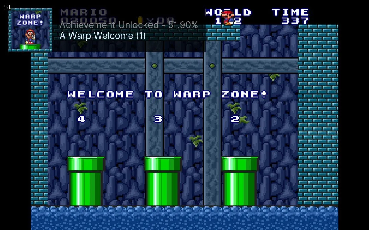 Màn hình hiển thị thành tích mở khóa trong Super Mario All-Stars, phản ánh khả năng chơi lại và những thử thách ẩn trong các game Mario kinh điển.