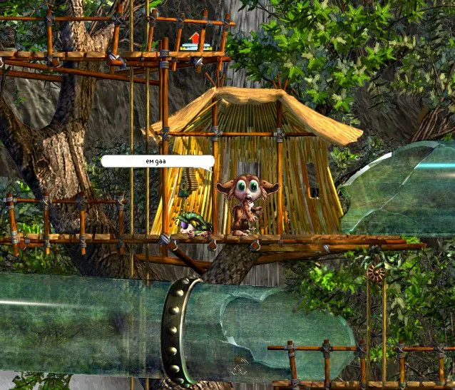 Màn hình quảng cáo game Creatures với các sinh vật Norns đáng yêu trong môi trường xanh tươi