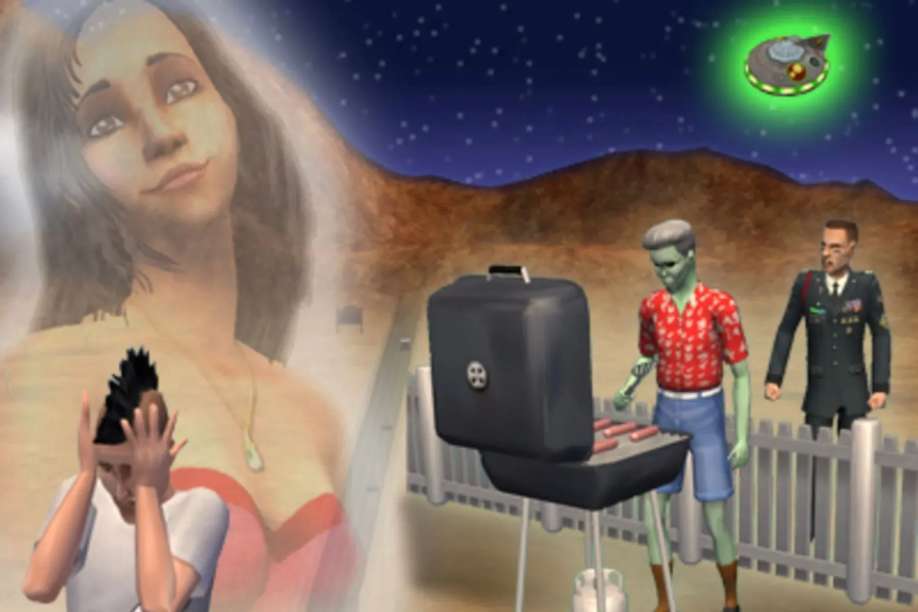 Màn hình tải game The Sims 2 với hình ảnh cốt truyện liên quan đến thị trấn Strangetown, làm nổi bật yếu tố lore sâu sắc.