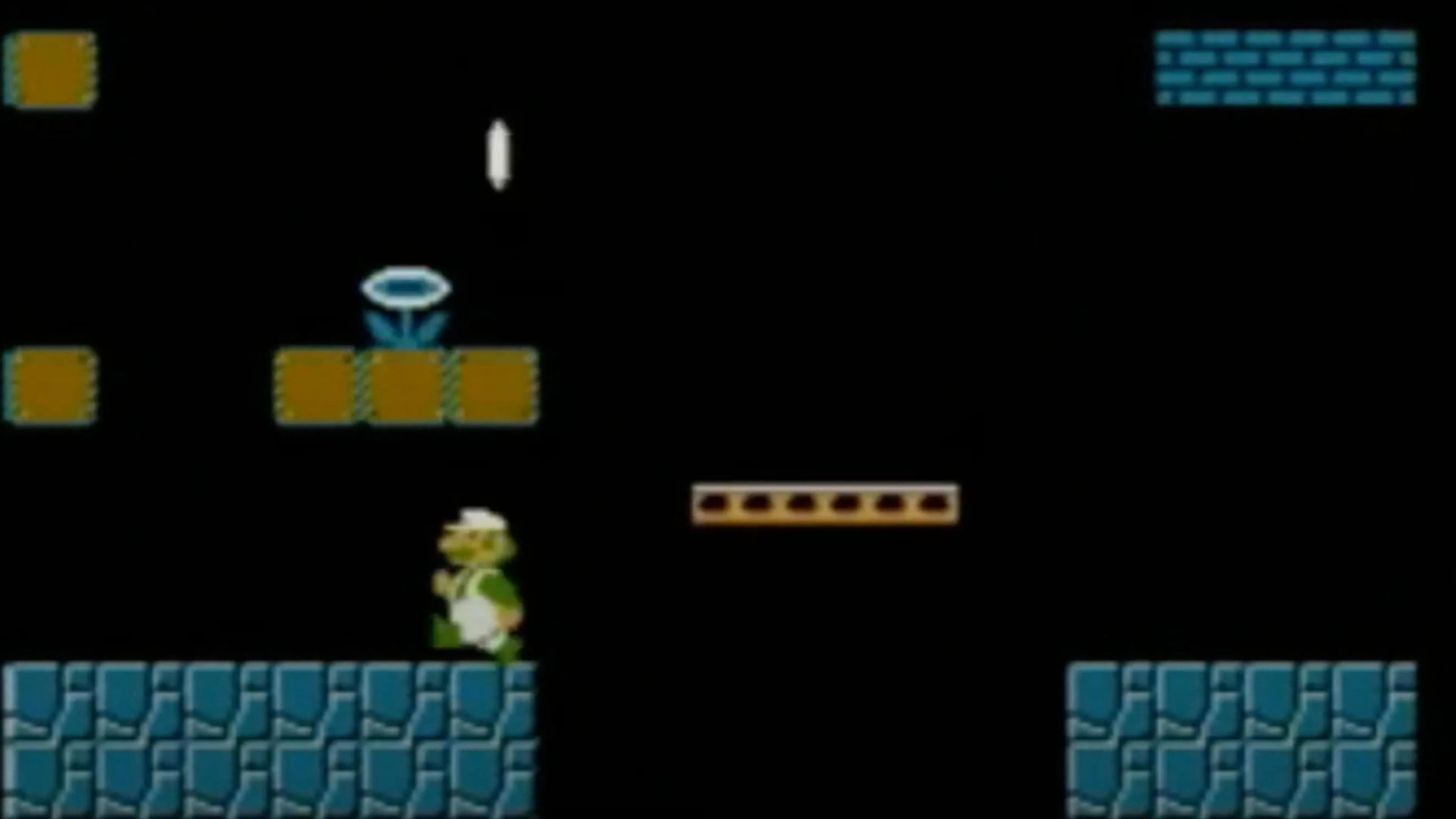 Mario vượt qua chướng ngại vật và kẻ thù Goomba trong Super Mario Bros., minh họa thiết kế level đầy thử thách.