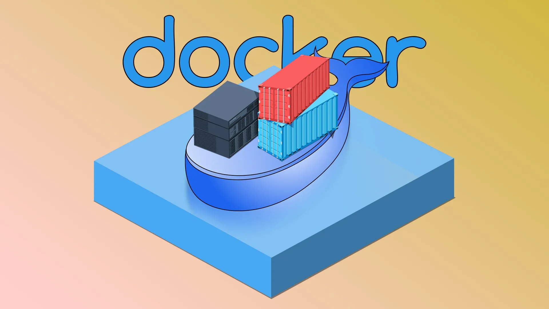 Minh họa logo Docker cùng cá voi và máy chủ NAS, thể hiện khả năng hỗ trợ Docker và VM của Unraid