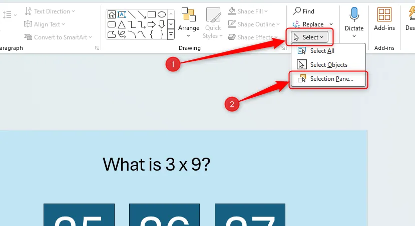 Mở bảng Selection Pane trong PowerPoint để đổi tên các đối tượng giúp dễ quản lý Trigger