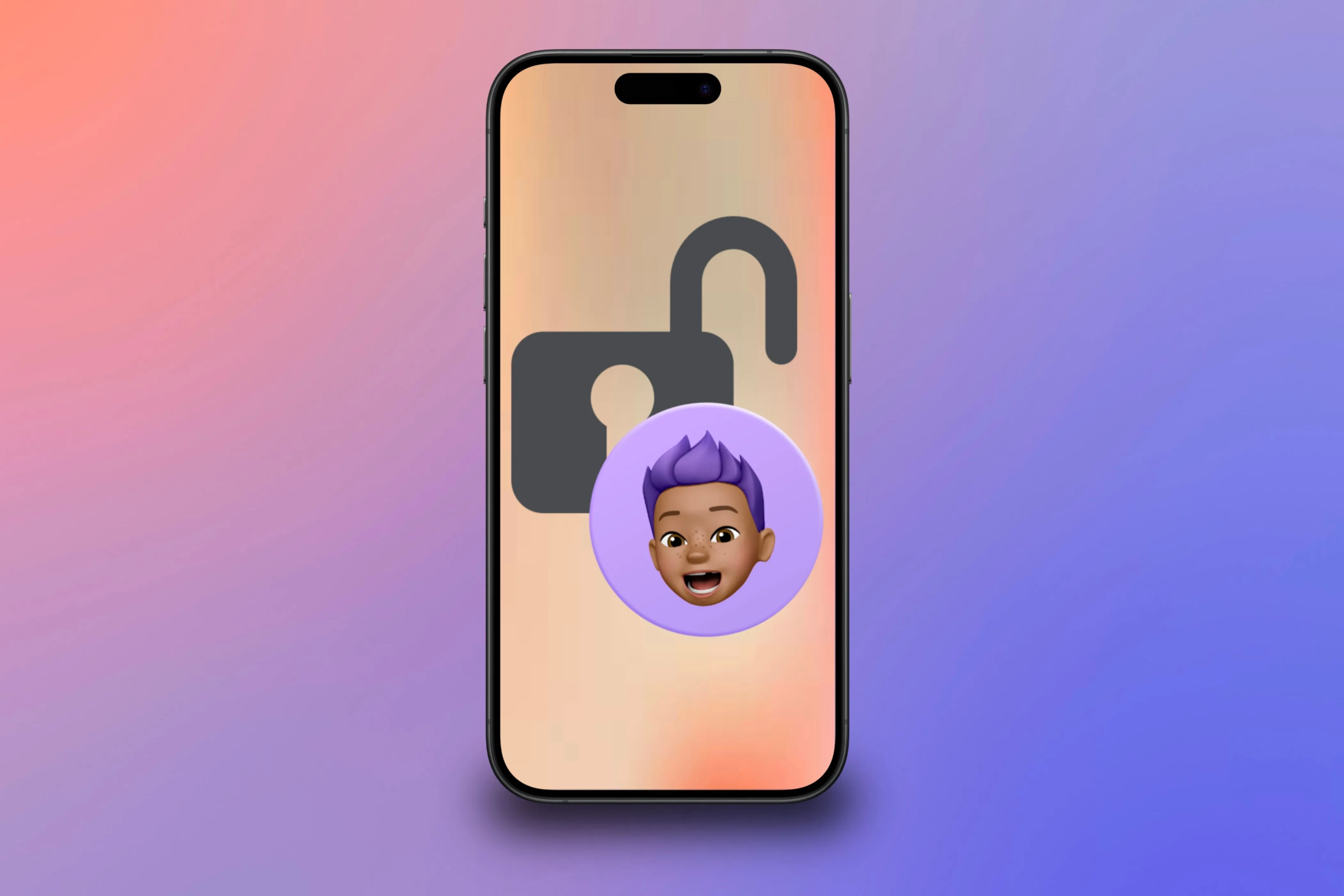 Một chiếc iPhone hiển thị hình Memoji của trẻ em cùng biểu tượng mở khóa, nhấn mạnh việc kiểm soát an toàn kỹ thuật số.