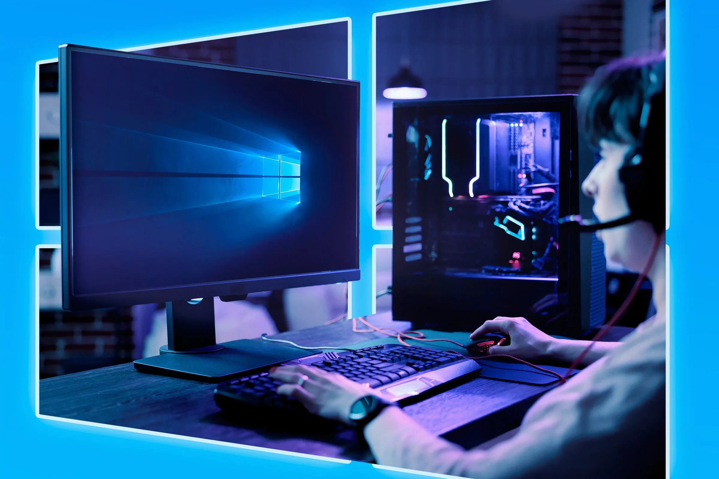 Một game thủ đang chơi game trên máy tính PC chạy Windows 10, minh họa sự thống trị của nền tảng này trong lĩnh vực gaming