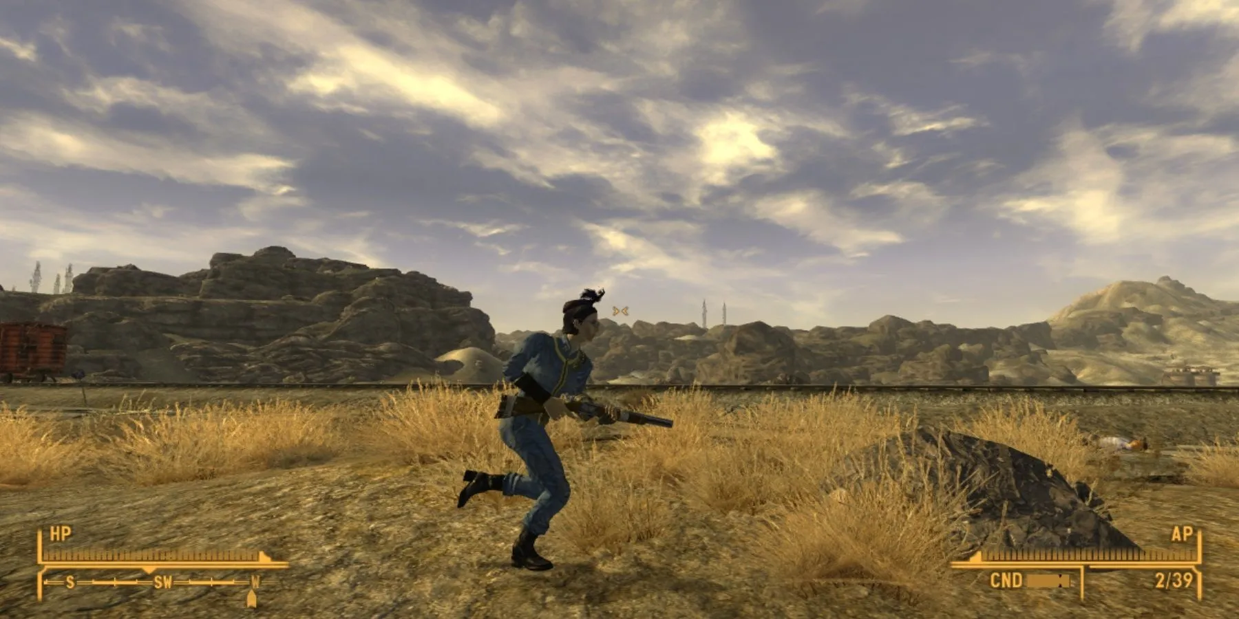 Một người chơi đang chạy trong tựa game Fallout: New Vegas, sau khi cài đặt bản mod Just Vanilla Sprint.
