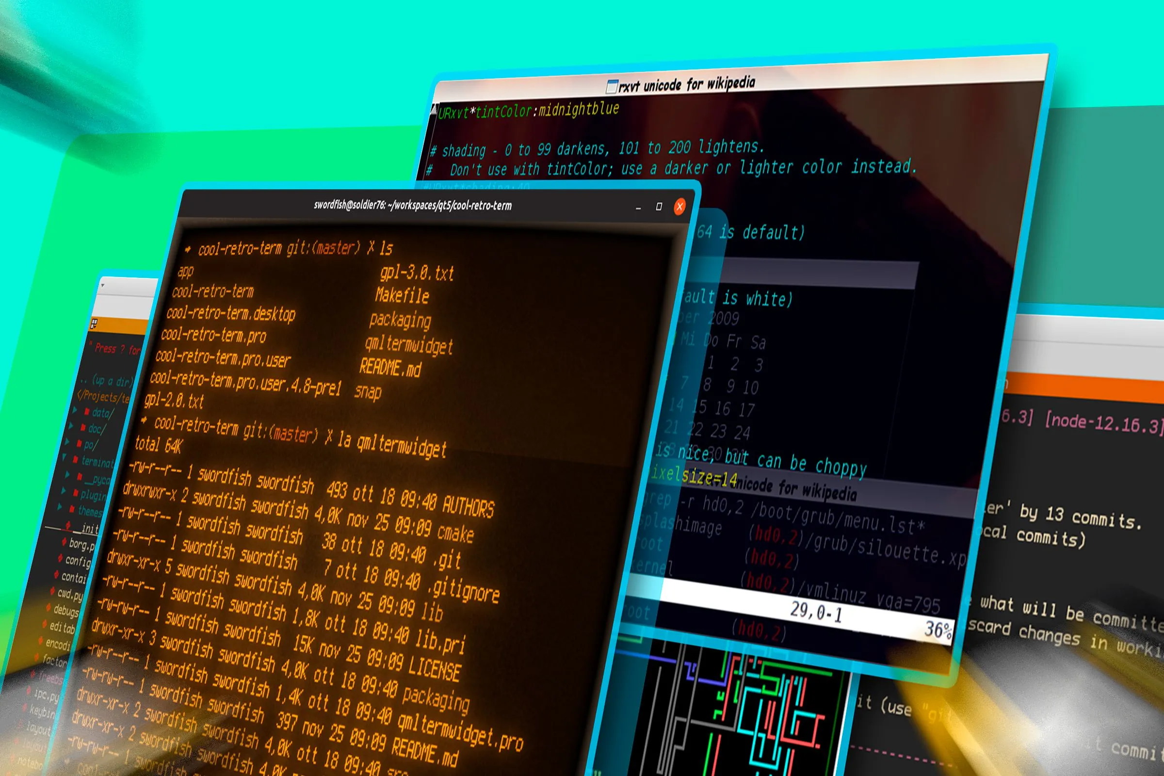 Nhiều cửa sổ terminal Linux đang hoạt động