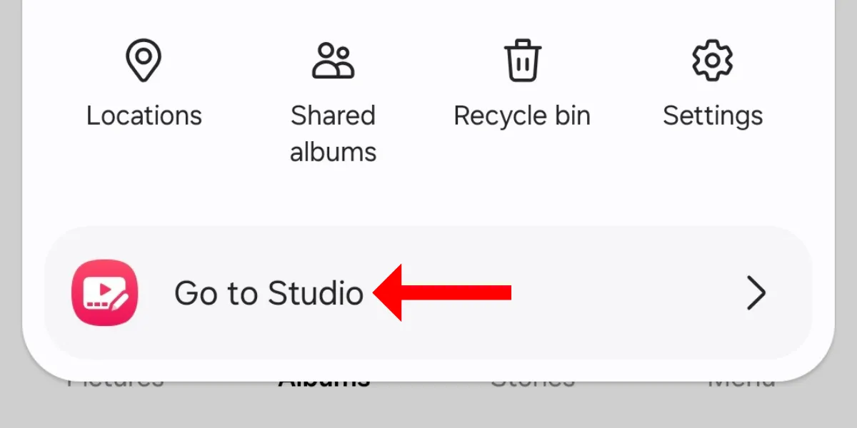 Nút &quot;Đi tới Studio&quot; trong ứng dụng Gallery trên Galaxy S25