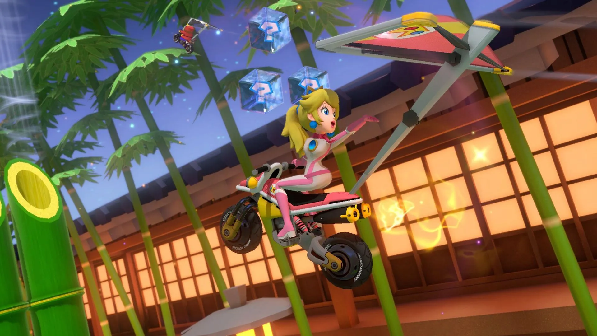 Peach đua trên đường Ninja Hideaway trong Mario Kart 8 Deluxe