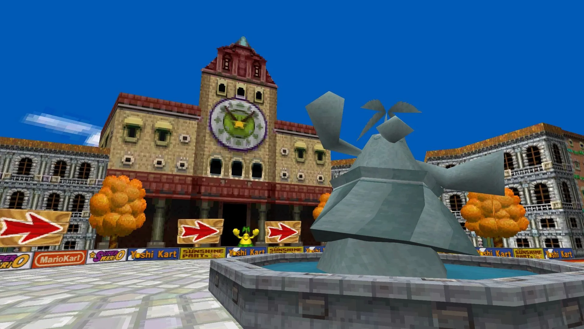 Quảng trường Delfino Square với kiến trúc đậm chất Super Mario Sunshine trong Mario Kart DS