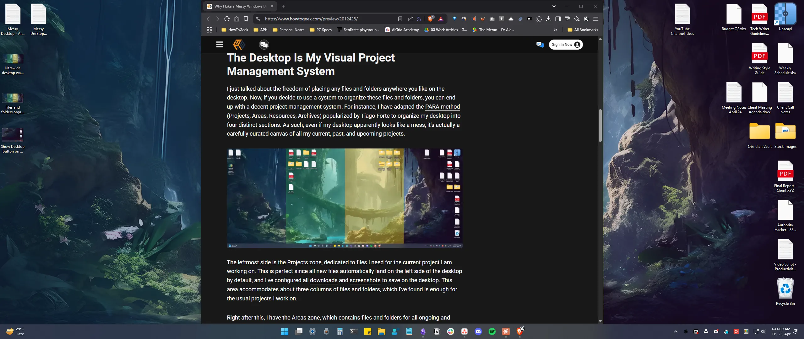 Quy trình làm việc trên màn hình ultrawide với cửa sổ hoạt động ở giữa và các khu vực Dự án, Tài nguyên ở hai bên