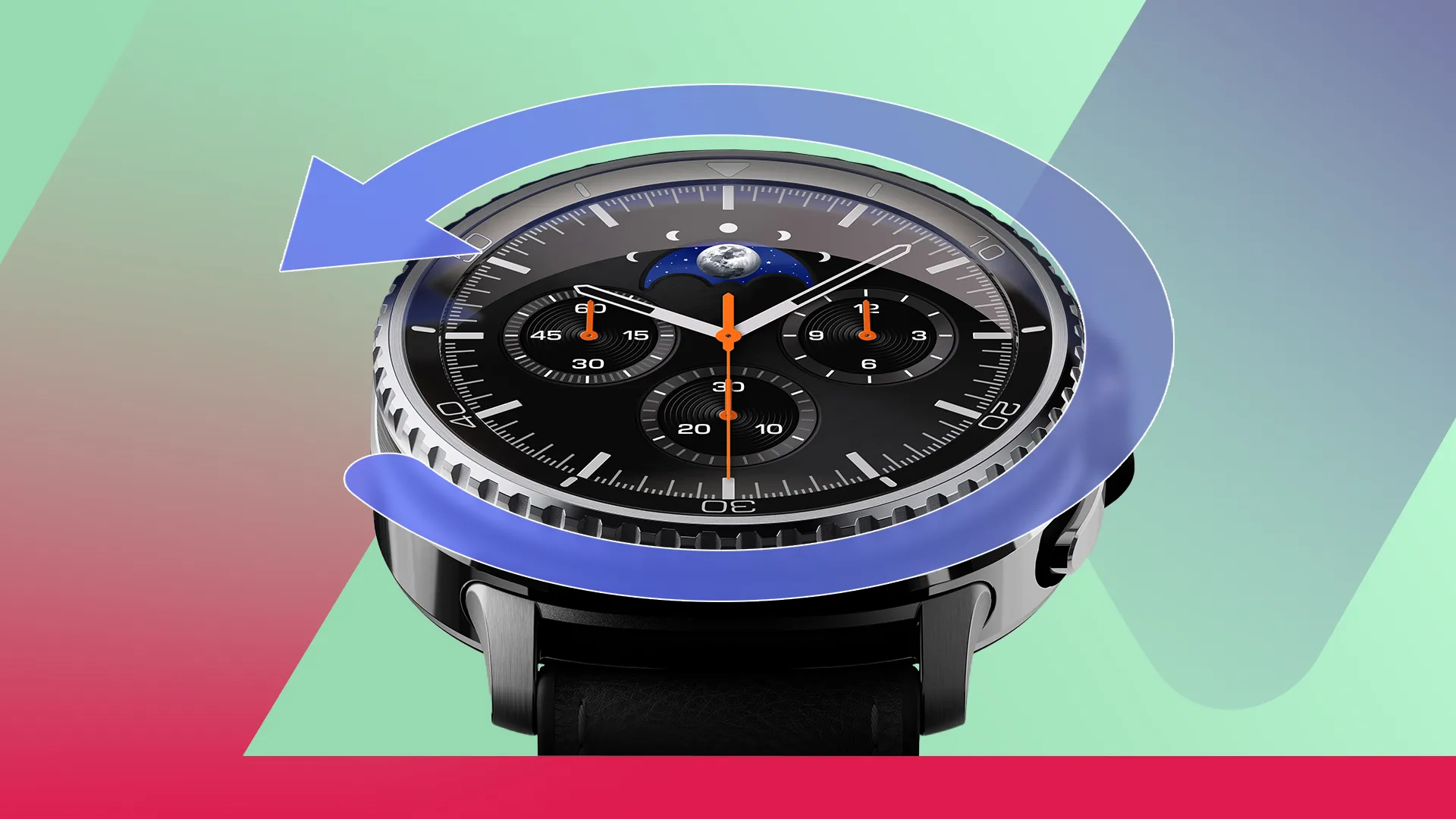 Samsung Galaxy Watch 8 Classic nổi bật với viền xoay vật lý, mũi tên xanh làm rõ tính năng điều khiển