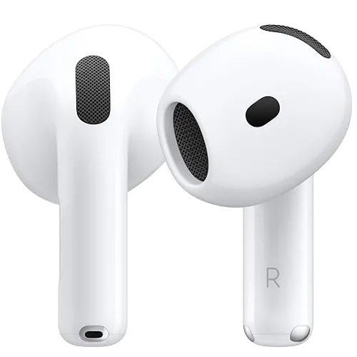 Tai nghe Apple AirPods 4 màu trắng đặt trong hộp sạc, hiển thị thiết kế tiện lợi