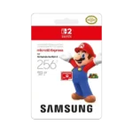 Thẻ nhớ Samsung microSD Express 256GB với hình ảnh Mario, được tối ưu cho Nintendo Switch 2 để cải thiện tốc độ tải game.