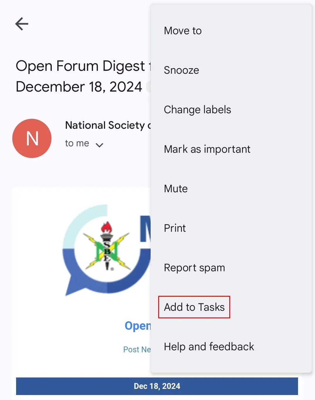 Thêm email vào tác vụ trên ứng dụng Gmail di động