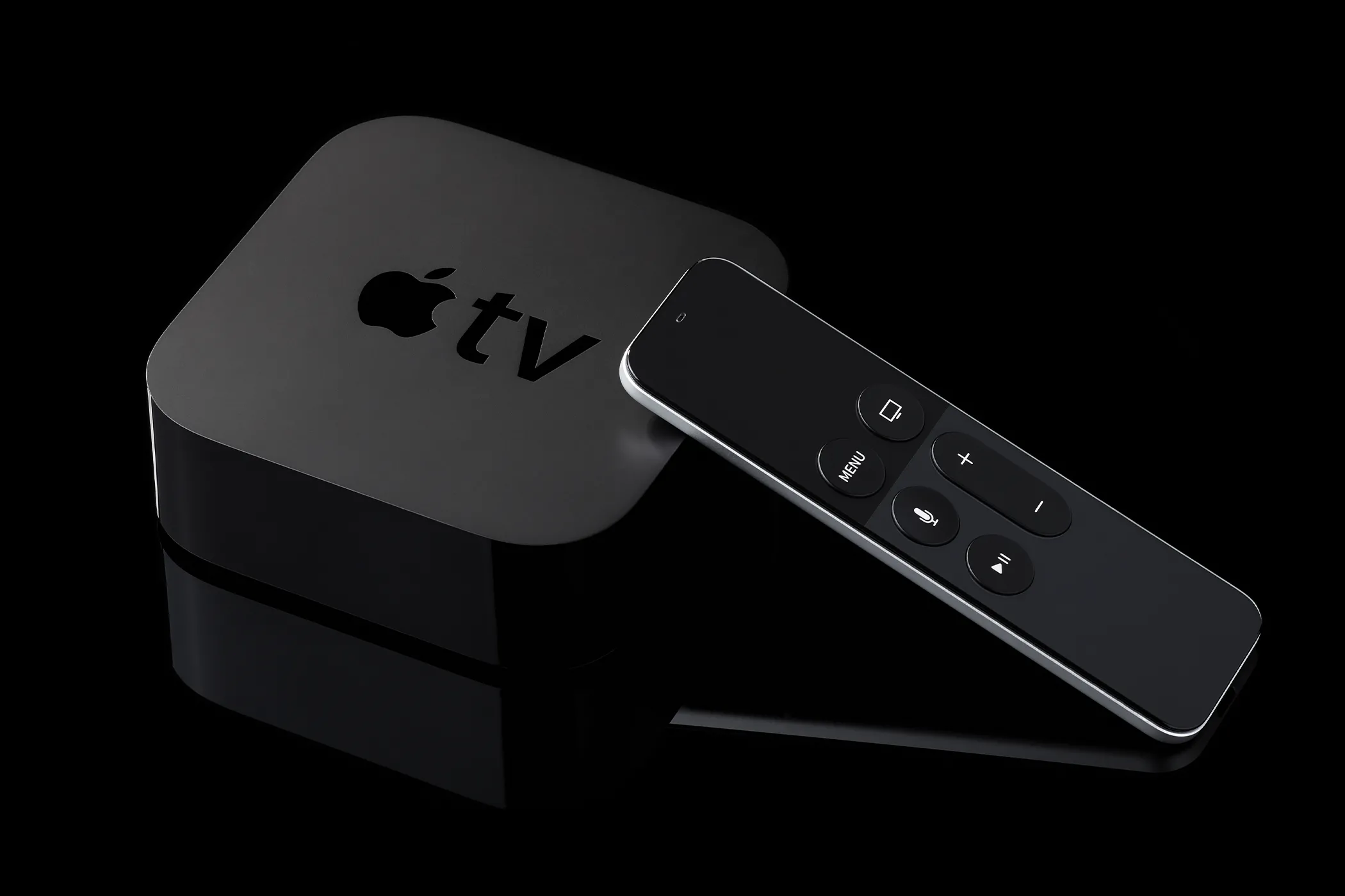 Thiết bị Apple TV 4K màu đen đặt trên nền tối, đại diện cho tiềm năng của Apple trong lĩnh vực truyền phát game