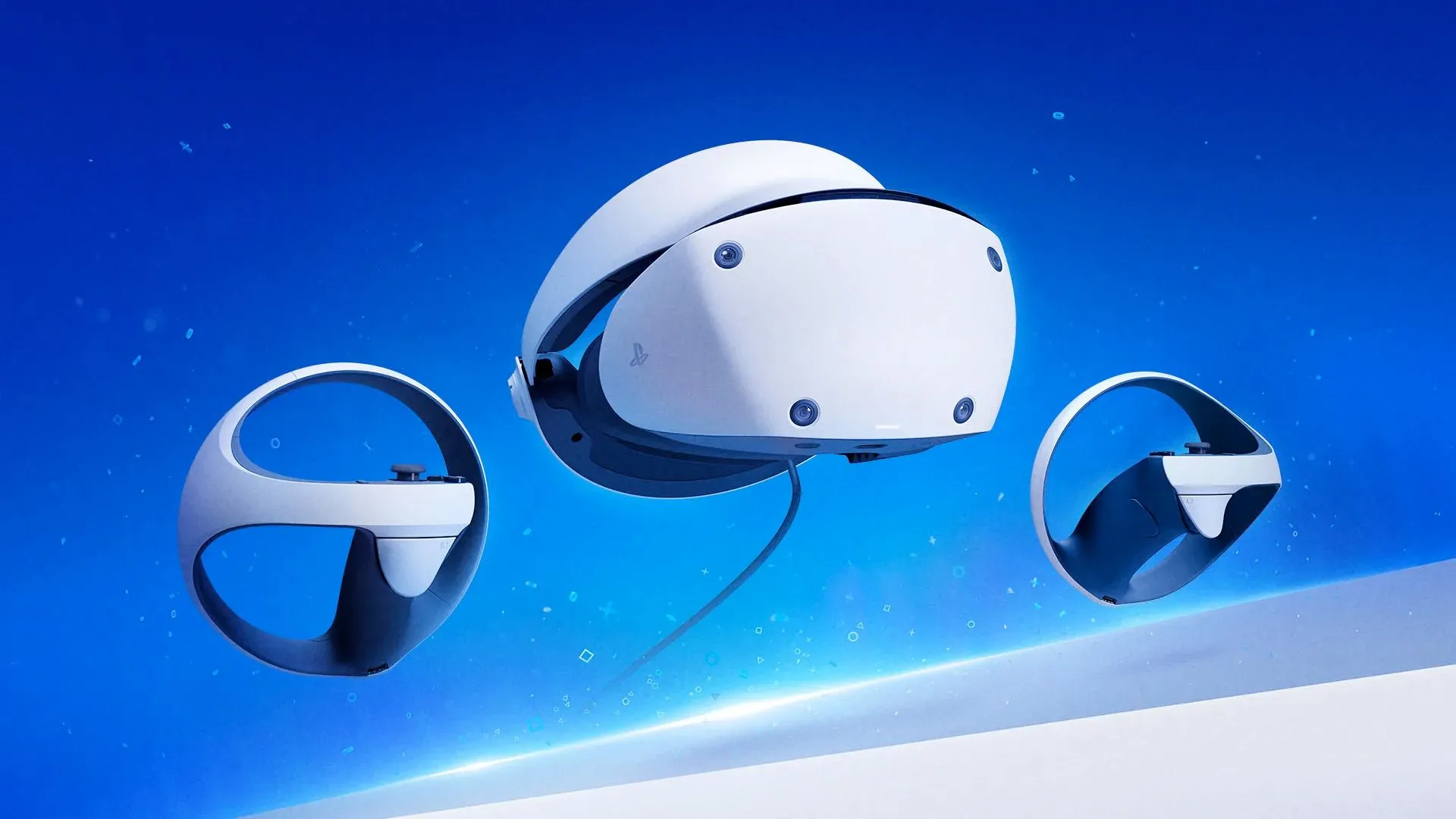Thiết bị Sony PlayStation VR2 màu đen với hai bộ điều khiển