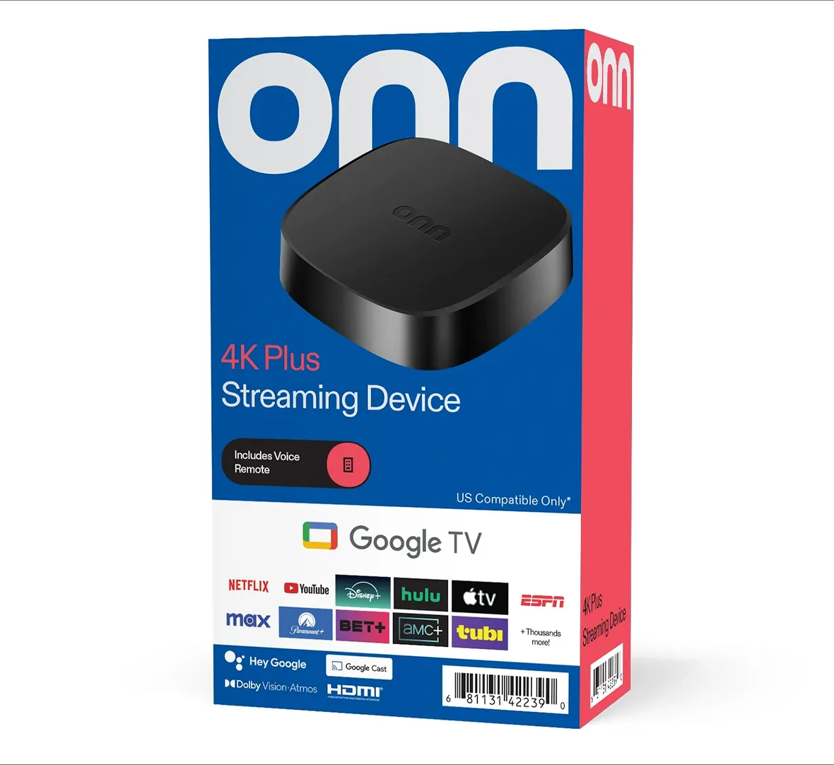 Thiết bị stream Onn 4K Plus Google TV Box nhỏ gọn và mạnh mẽ