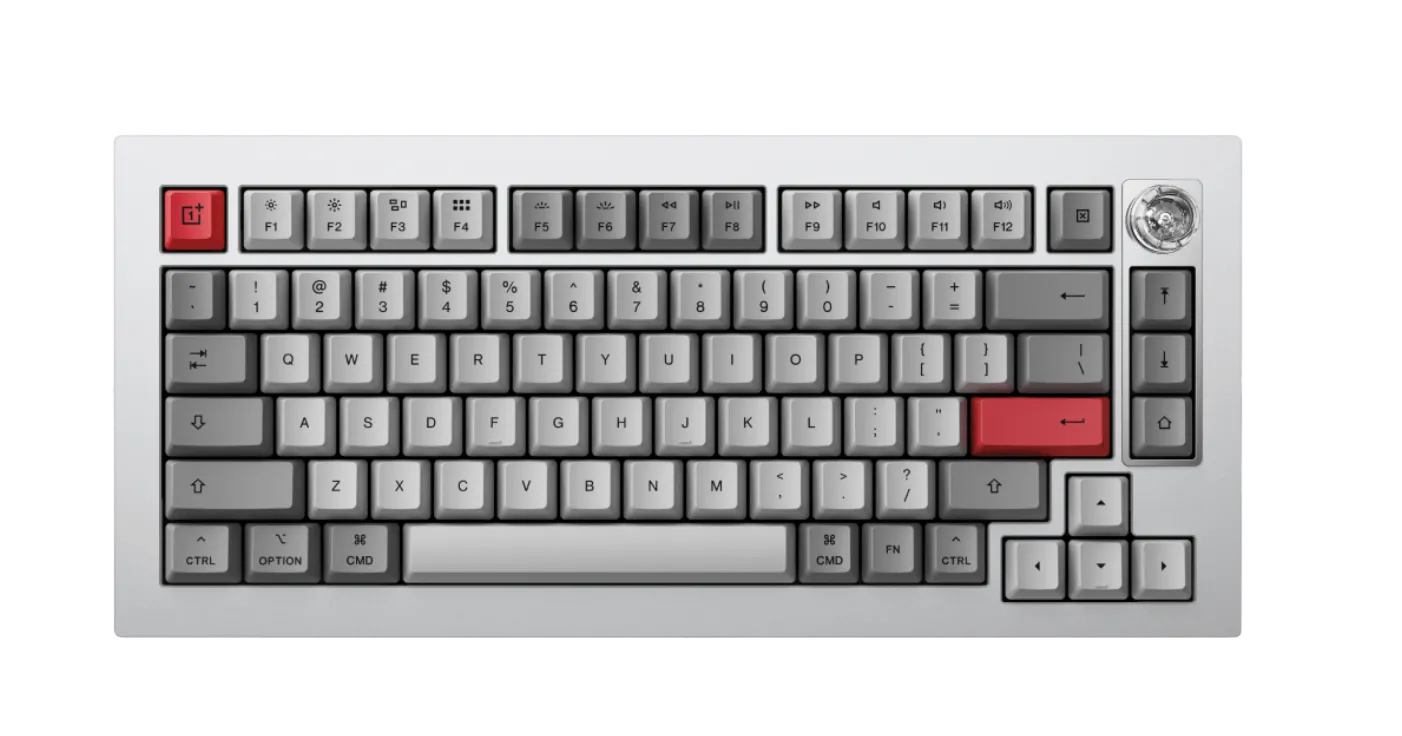Tổng quan thiết kế và keycaps màu xám của bàn phím cơ OnePlus Keyboard 81 Pro.