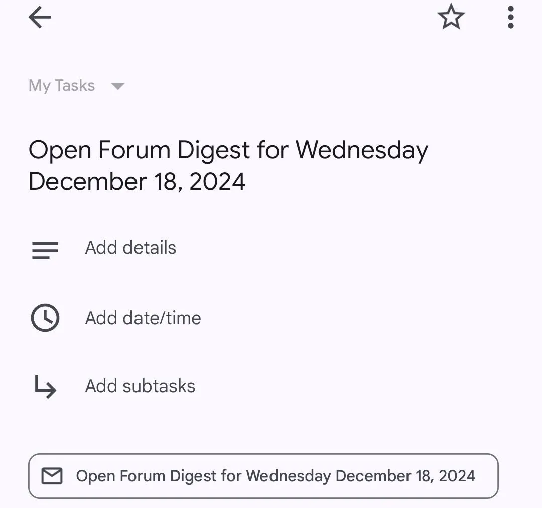 Trang quản lý Google Tasks trên điện thoại