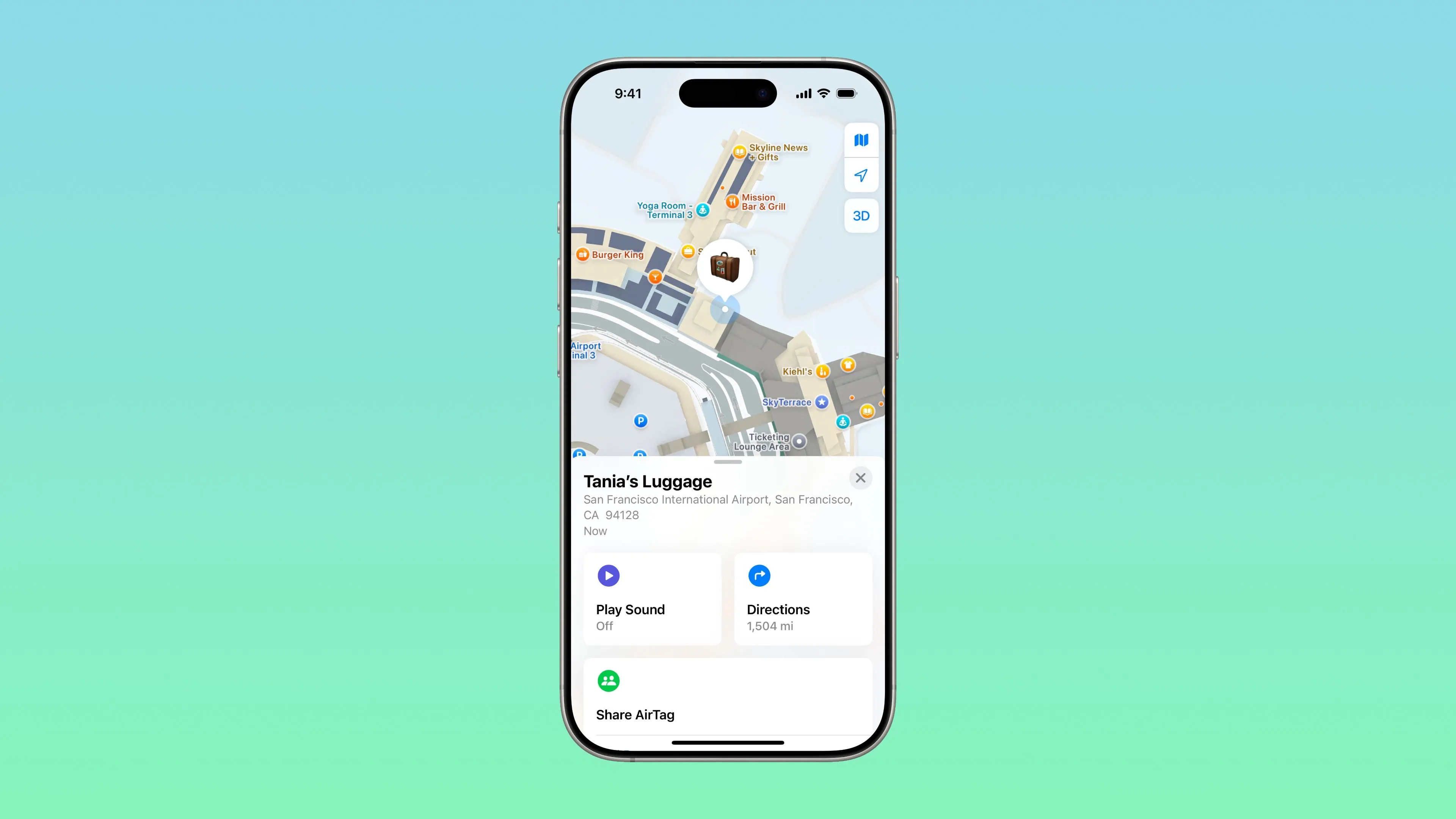 Ứng dụng Tìm trên iPhone hiển thị vị trí hành lý bị mất