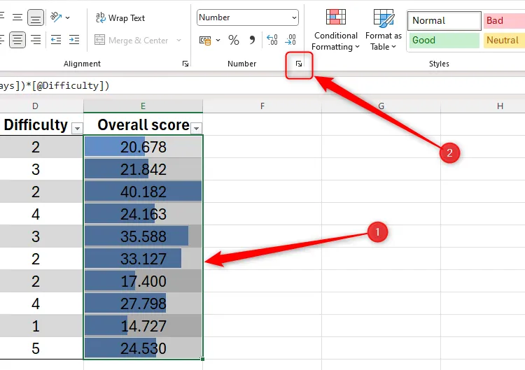 Vùng dữ liệu được chọn trong bảng tính Excel, chuẩn bị mở hộp thoại Định dạng ô (Number Format) để tiến hành ẩn dữ liệu.