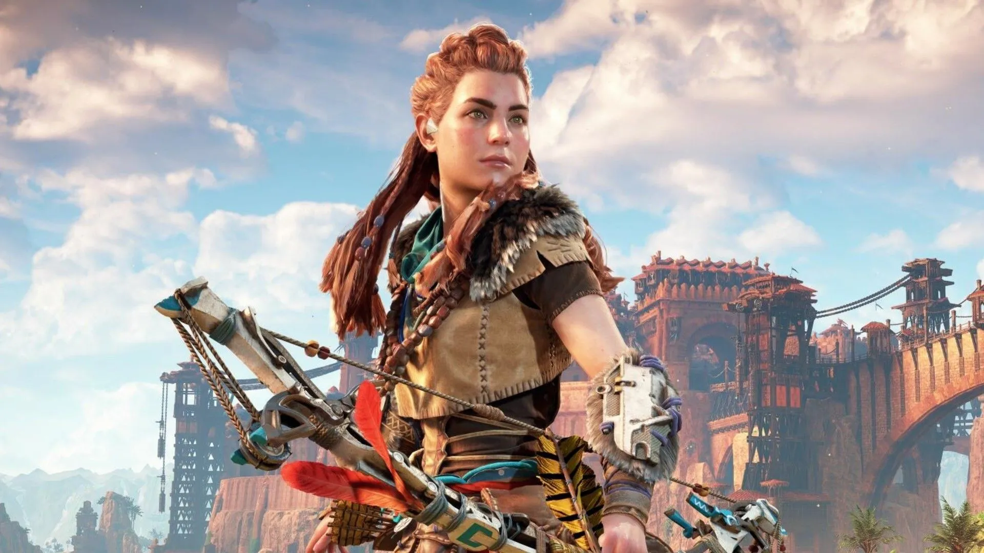 Aloy với cây cung trong game Horizon Zero Dawn, minh họa đồ họa game hiện đại