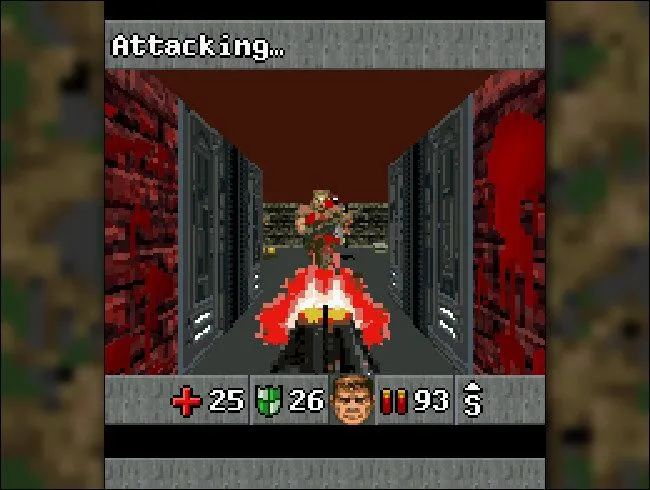 Ảnh chụp màn hình game DOOM RPG trên điện thoại di động phổ thông.