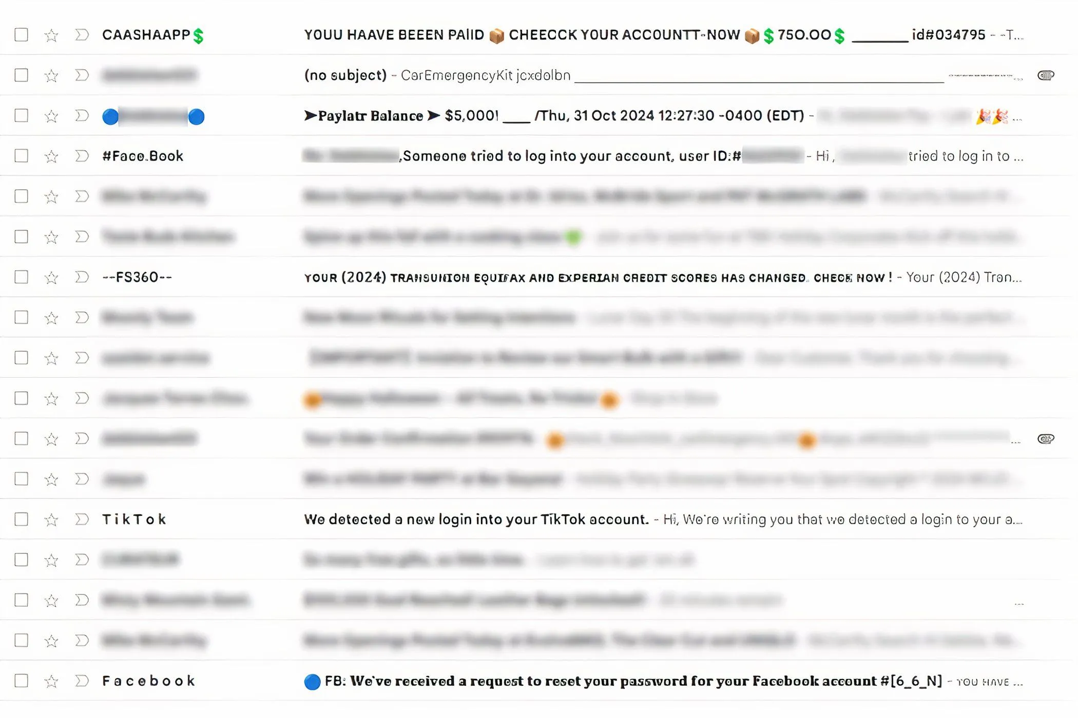 Ảnh chụp màn hình Gmail với hộp thư đến chứa nhiều thư rác