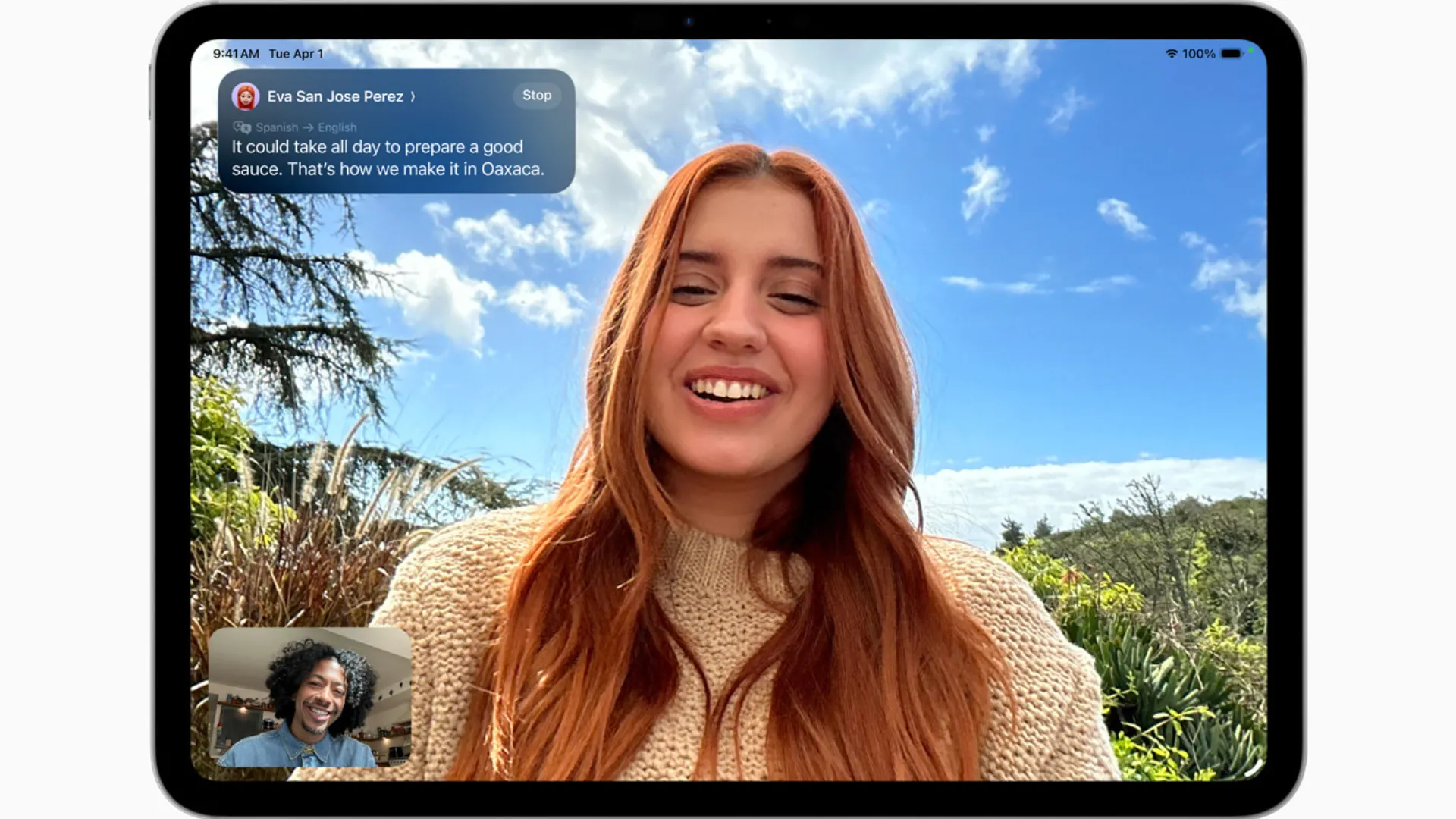 Ảnh chụp màn hình tính năng Dịch Trực Tiếp trên FaceTime trong iPadOS 26.