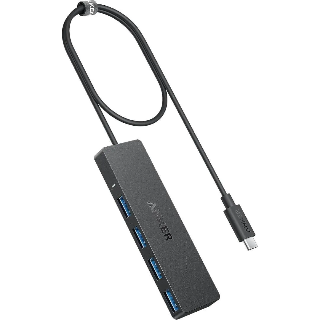 Anker Ultra-Slim 4-port USB 3.0 Hub với thiết kế siêu mỏng, cung cấp thêm 4 cổng USB-A 3.0 để mở rộng kết nối cho Chromebook và laptop.