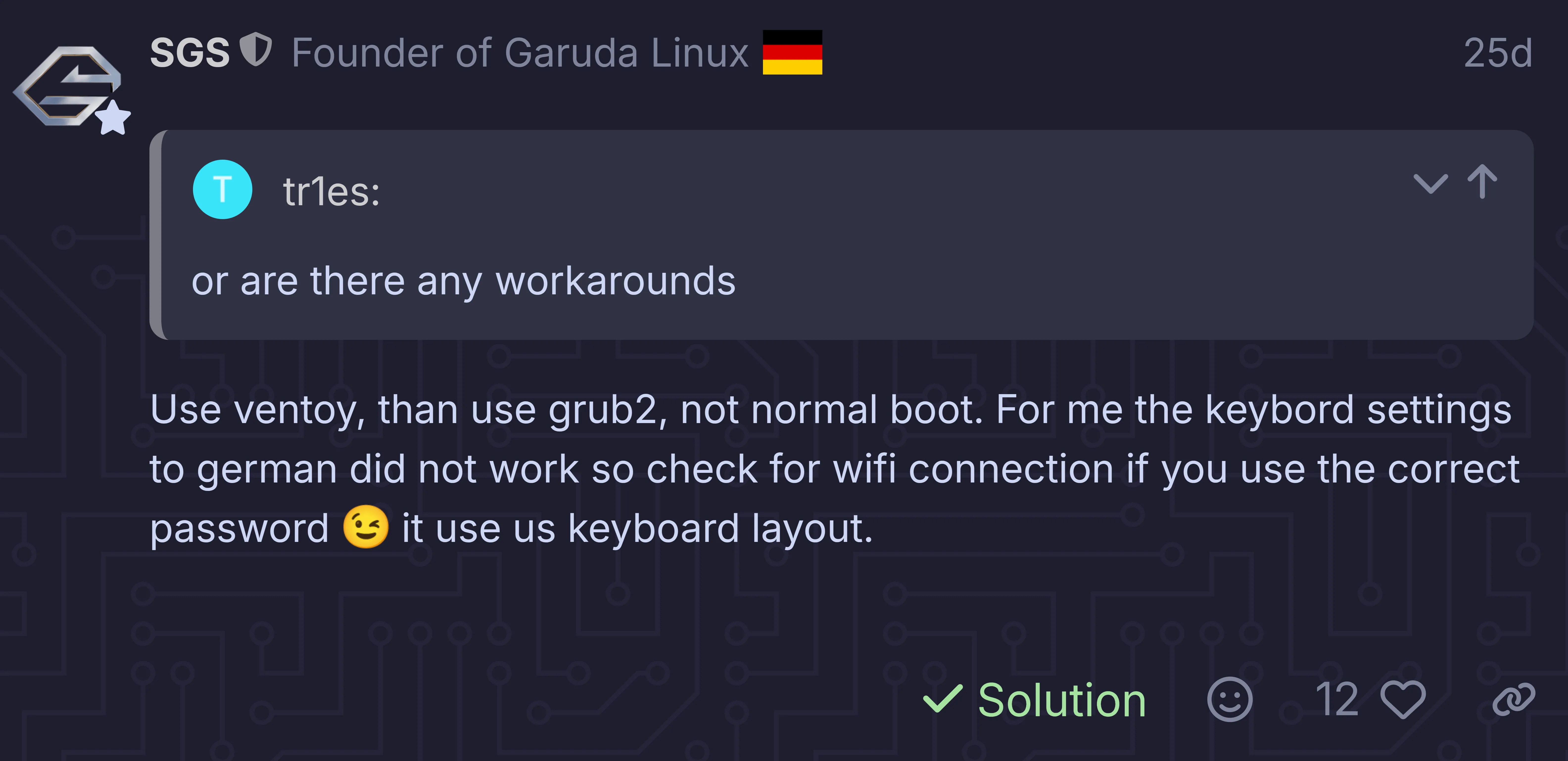Bài viết trên diễn đàn Garuda Linux đề xuất sử dụng Ventoy để giải quyết vấn đề boot