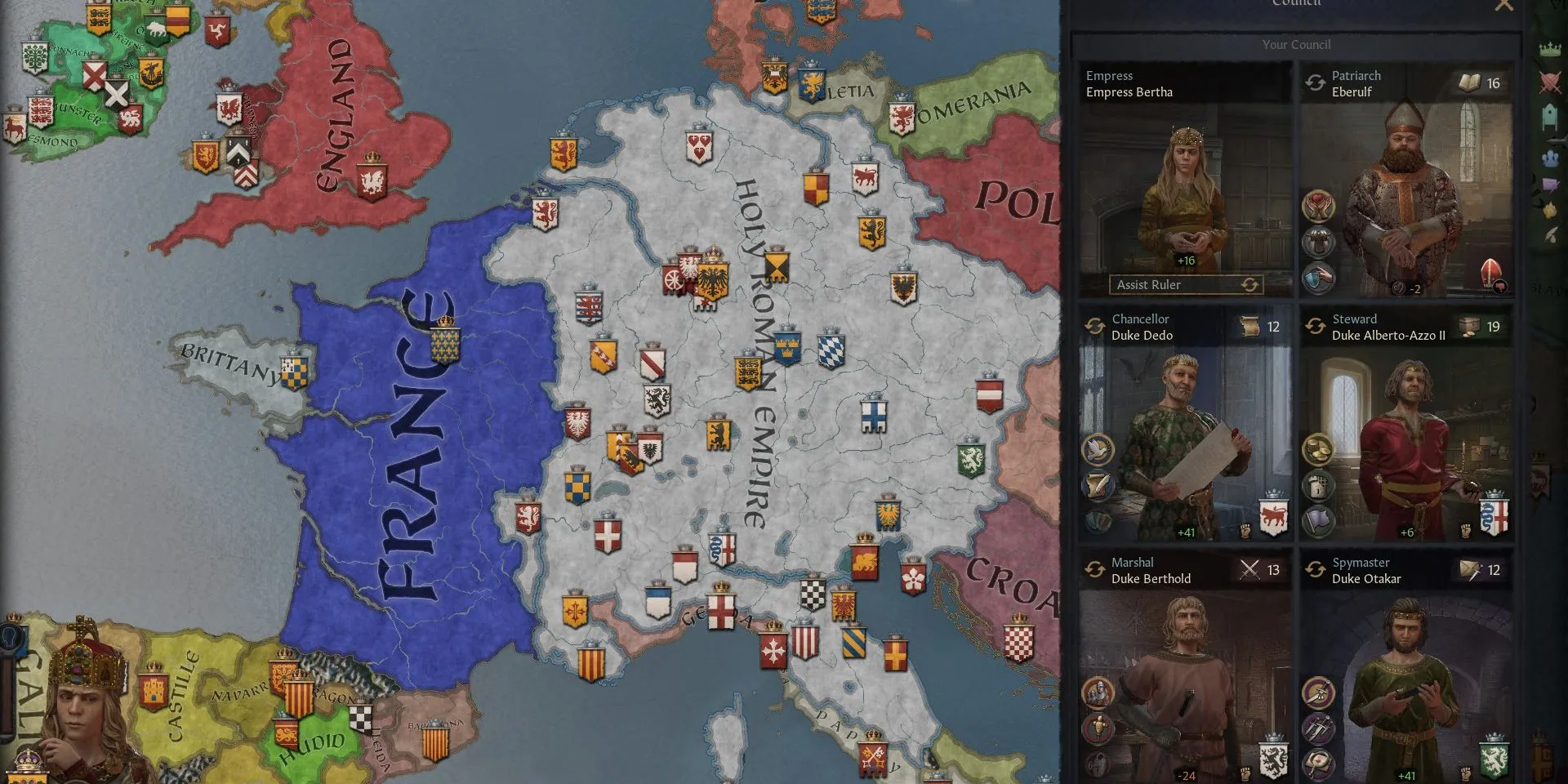 Bản đồ thế giới rộng lớn và hội đồng quản lý trong Crusader Kings 3