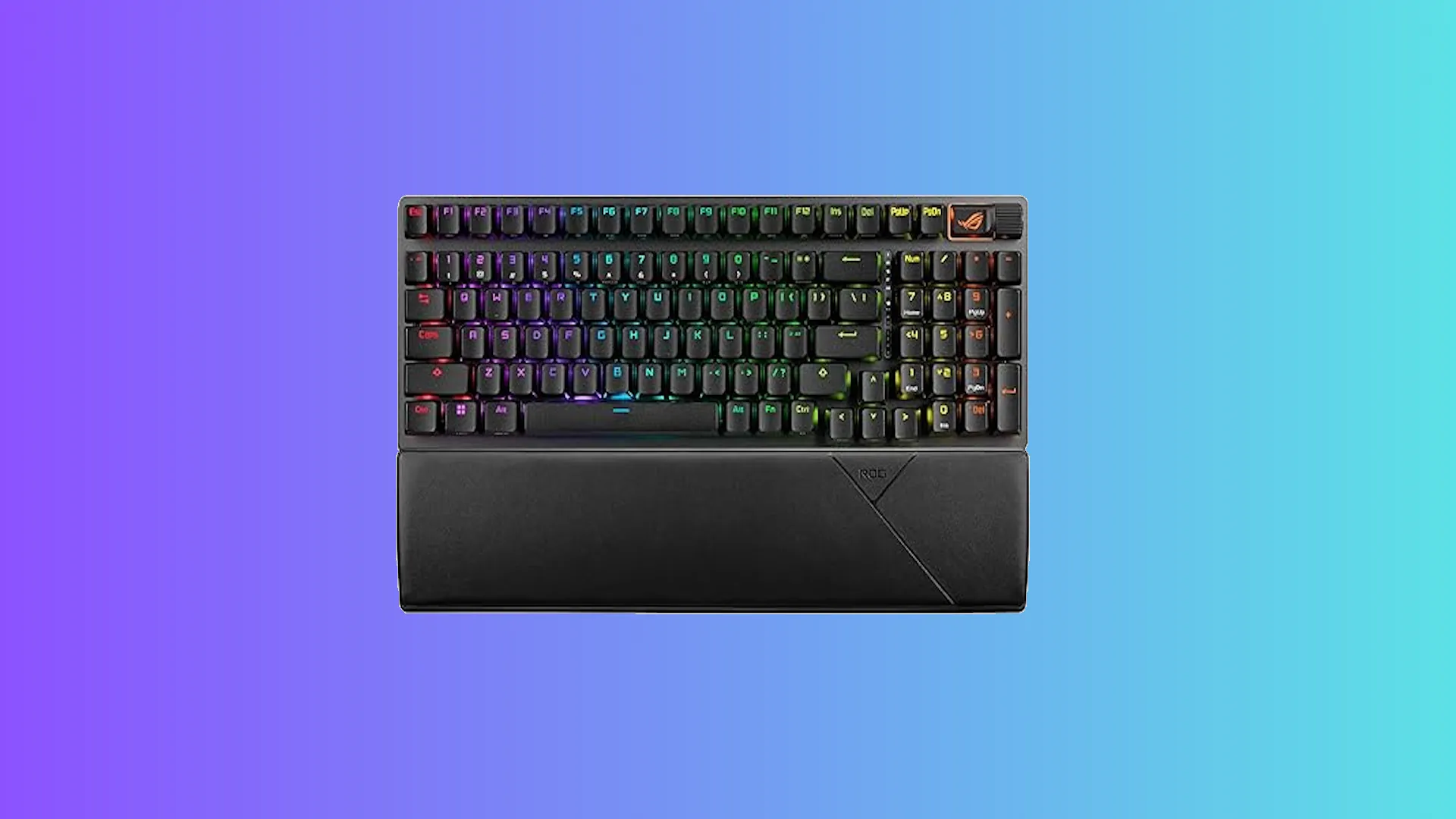 Bàn phím ASUS ROG Strix Scope II màu đen với đèn RGB và các phím điều khiển đa phương tiện