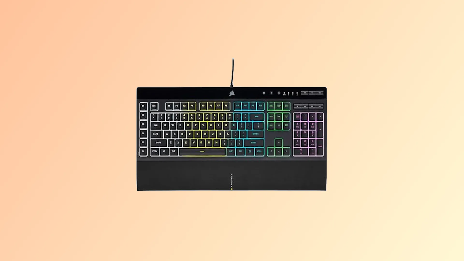 Bàn phím Corsair K55 RGB PRO màu đen, có dây, với đèn RGB sáng và kê tay