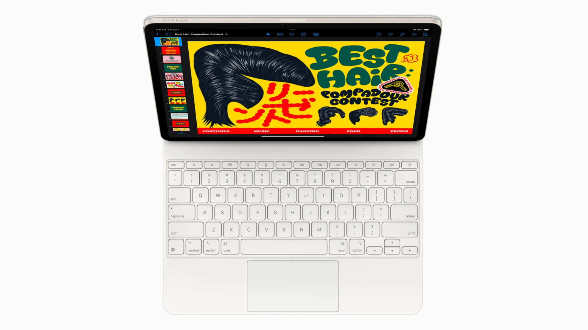 Bàn phím Magic Keyboard mới với trackpad lớn hơn và hàng phím chức năng, thiết kế dành riêng cho iPad Air M3.