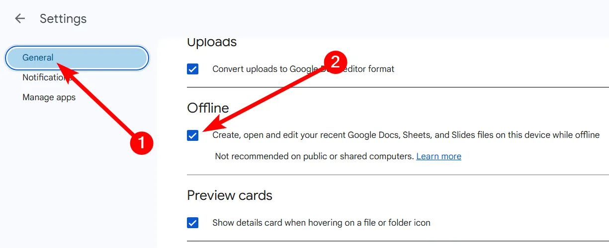 Bật chế độ ngoại tuyến trong Google Drive