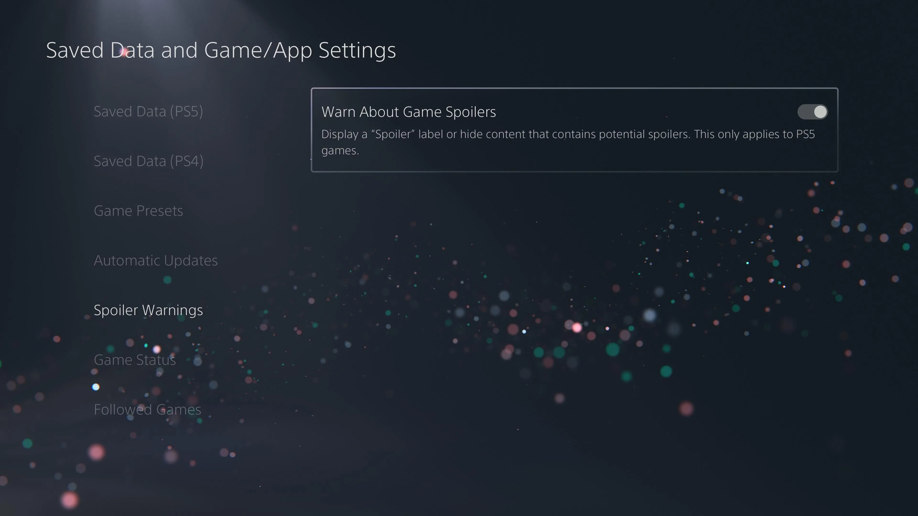 Bật chức năng cảnh báo spoiler trong cài đặt game của PS5, bảo vệ trải nghiệm cốt truyện.